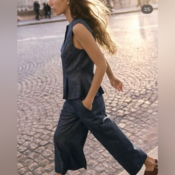 Tailored Sleeveless Button-Front Denim Vest & Wide-Leg Pants Set - Denim - Picture 12 of 15